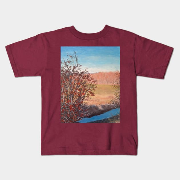 Bush with red berries Kids T-Shirt by Gatoulart